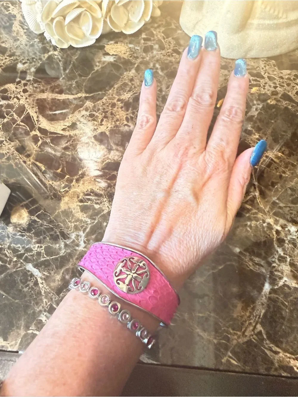 Rustic Cuff COTM October 2016 Pink Python Leather & Crystal Bracelet NWT